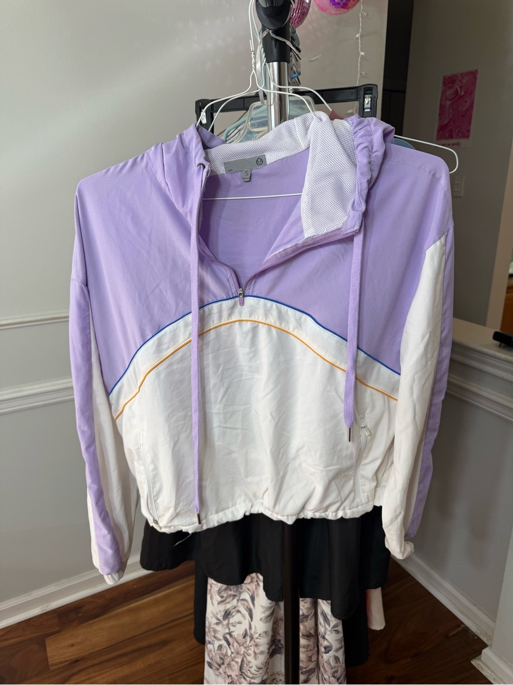 Lavender and White Colorblock Hooded Pullover
